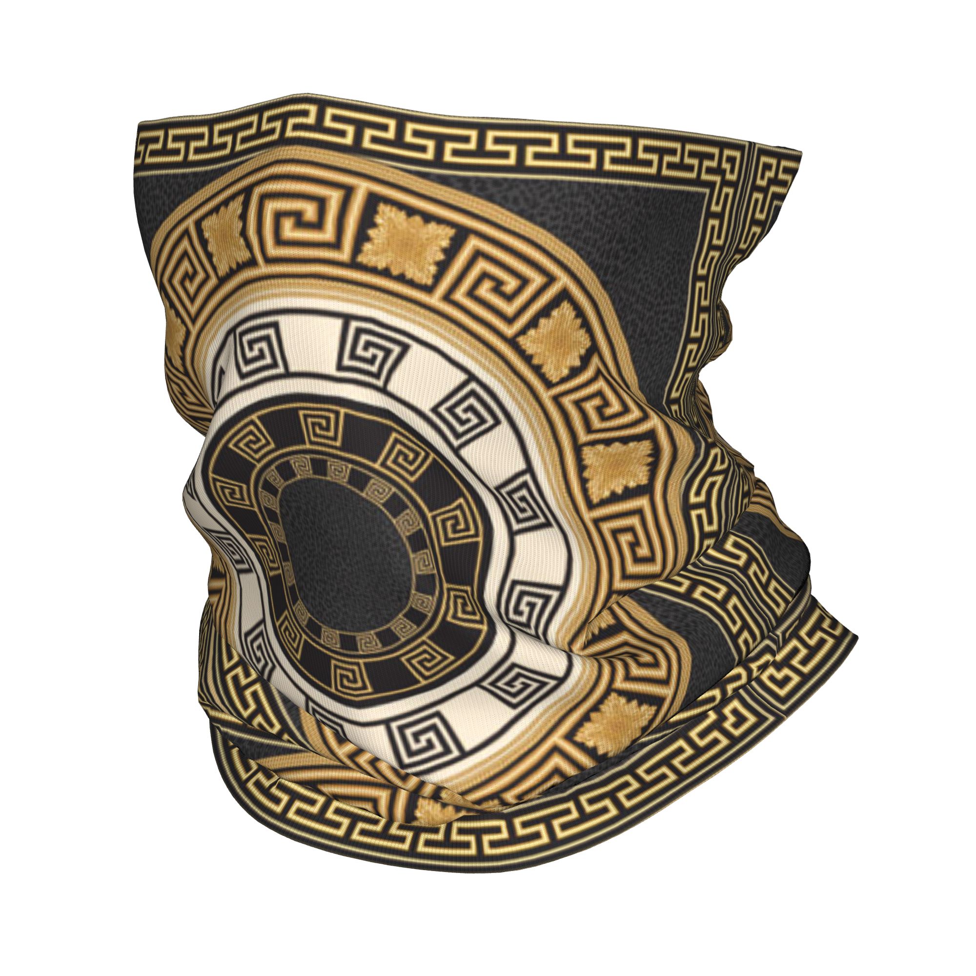 Cycling Headwear - Golden Greek Meander Design Bandana Neck