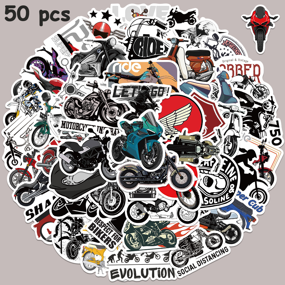 50pcs Retro Motorcycle Sticker - Bicycle Helmet recension och pris