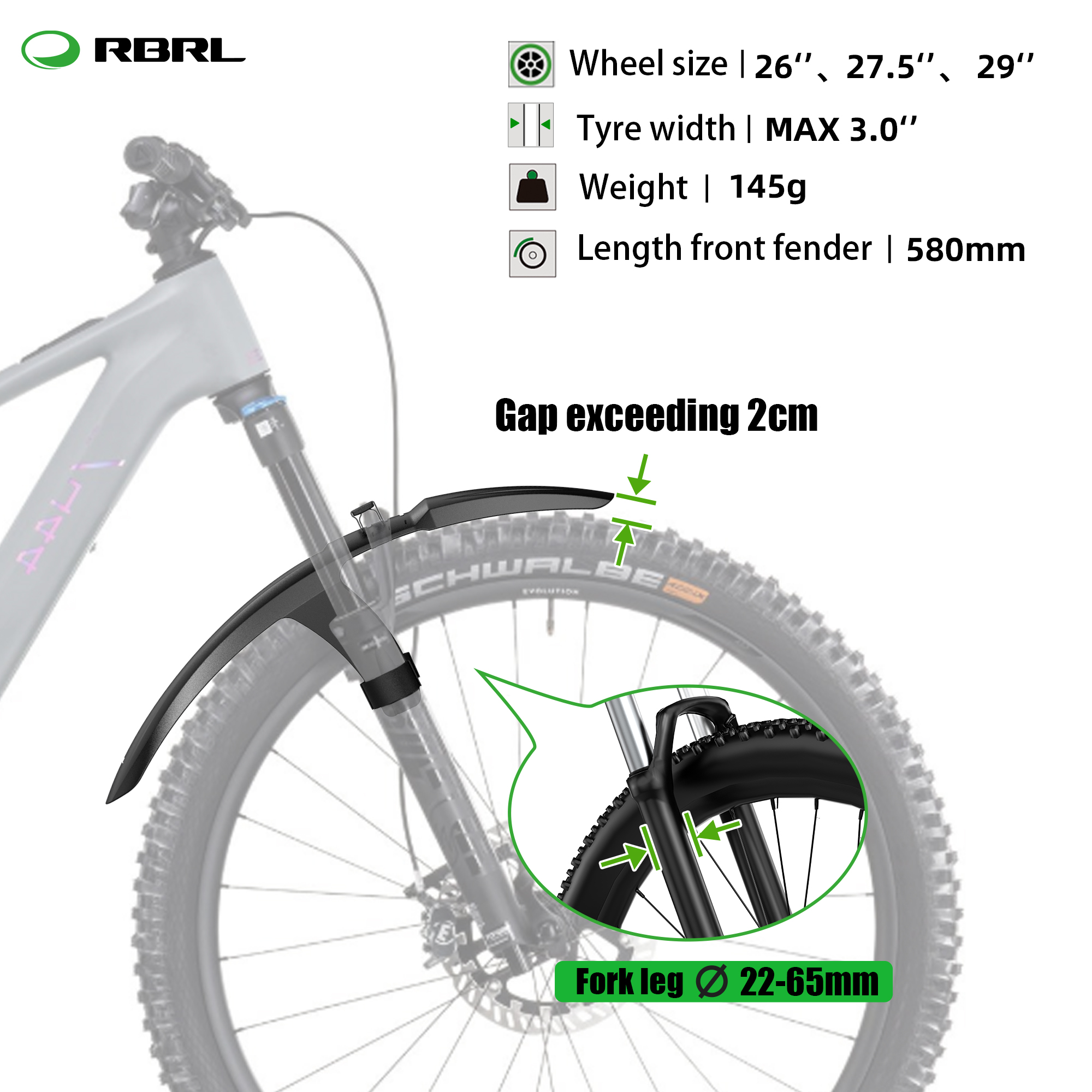 RBRL MTB Front Mudguard Velcro - Bike Fender Set recension och pris